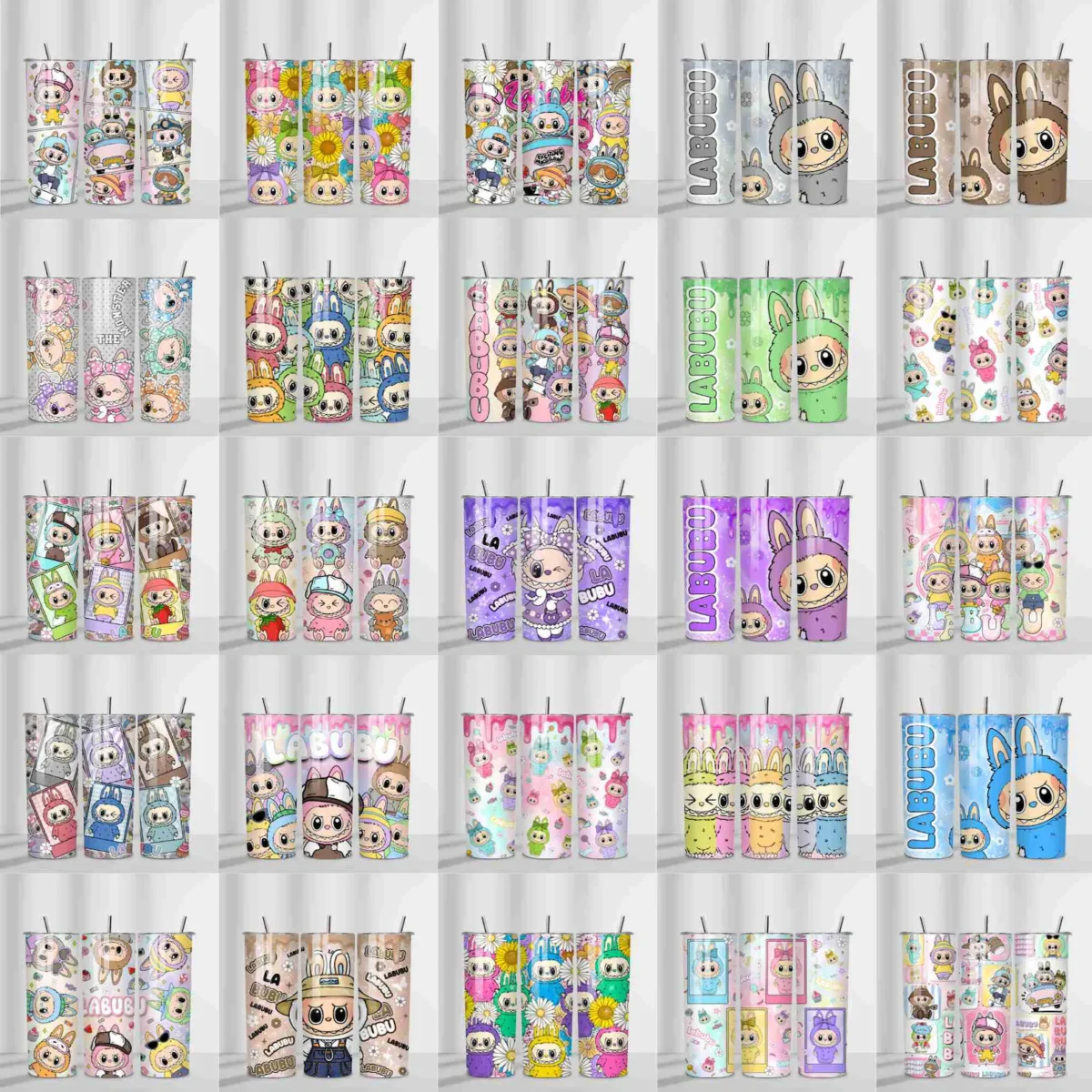 Labubu Monster Doll 20oz Tumbler Wrap Png - Image 3